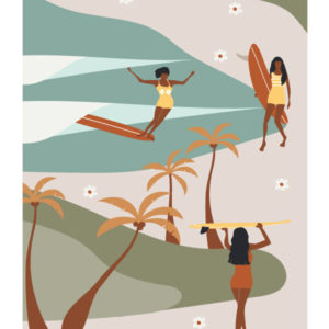 AFFICHE LES NENETTES Affiches de plage - Les surfeuses - Women on waves - lllustration de surf